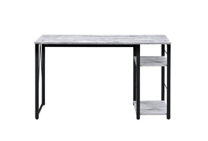 English Elm Vadna Antique White & Black Writing Desk with 2-Tier Shelf, Metal Open Base, Durable Composite Wood B2726P278581