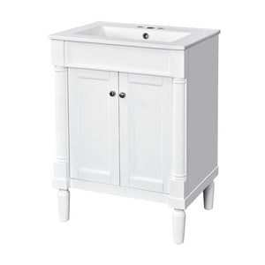 English Elm 24'' Modern Bathroom Vanity with Ceramic Basin, Solid Wood Frame, Soft-Close Doors, Ample Storage White N710P190503K