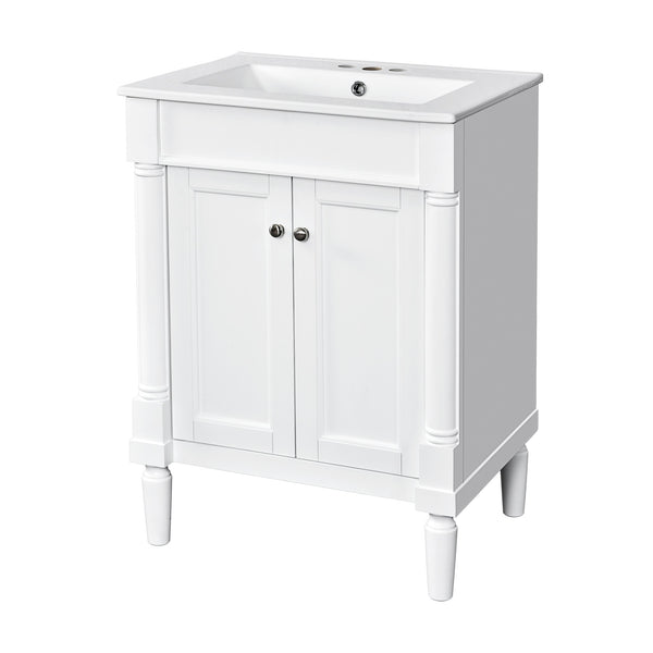 English Elm 24'' Modern Bathroom Vanity with Ceramic Basin, Solid Wood Frame, Soft-Close Doors, Ample Storage White N710P190503K