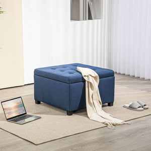 English Elm HOMCOM Tufted Fabric Storage Ottoman with Flip-Top Lid, Eucalyptus Frame, Soft Cushioned Seat, 28" Blue W2225P217743