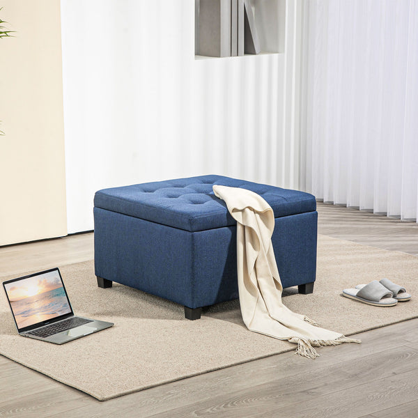English Elm HOMCOM Tufted Fabric Storage Ottoman with Flip-Top Lid, Eucalyptus Frame, Soft Cushioned Seat, 28" Blue W2225P217743