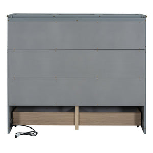 English Elm Full Size Wall Murphy Bed Cabinet with Storage Drawer and Built-in Usb Charging Gray N708P205903E
