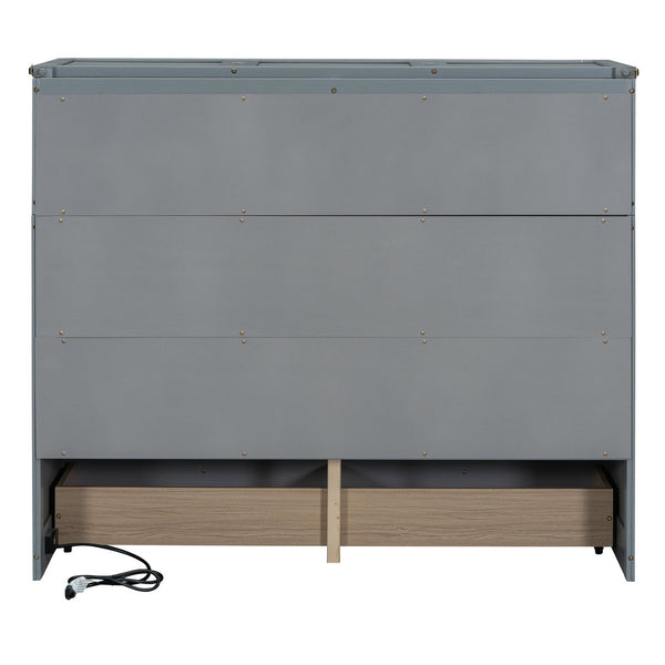 English Elm Full Size Wall Murphy Bed Cabinet with Storage Drawer and Built-in Usb Charging Gray N708P205903E