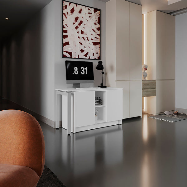 English Elm Alfie 72" Rotable Desk with Adjustable Dual Orientation, Built-In Storage, Walnut Finish Home Office B200S00449