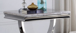 English Elm 1pc End Table Luxe Faux Marble Top with Beveled Edge, Interlocking Pedestal Base, Sleek Metal Finish, 23" Height, Elegant Accent Piece Chrome 28 L x 27 W x 4 H B2741S00431