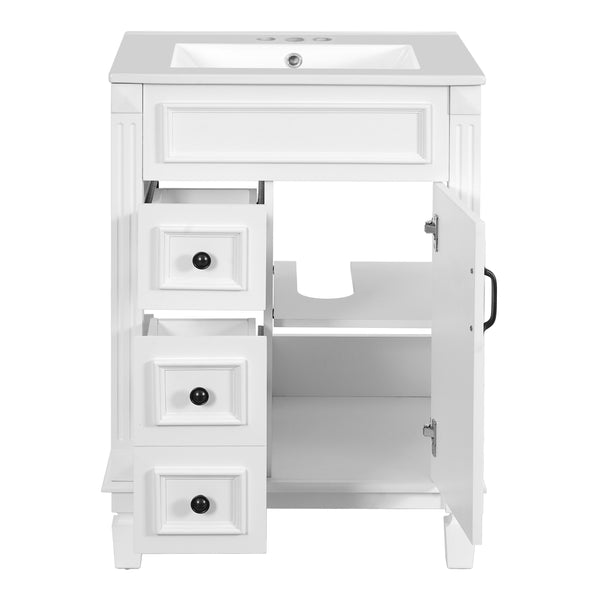 English Elm 24" Bathroom Vanity With Ceramic Sink - Elegant Modern Design, 2 Soft-Close Drawers, Adjustable Shelf N710P318990K