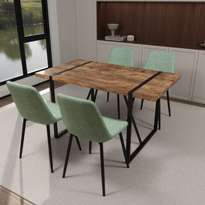English Elm 55" Rustic Mdf Dining Table & 4 Suede Chairs Set - Modern Industrial Kitchen Furniture For Home W2189S00619