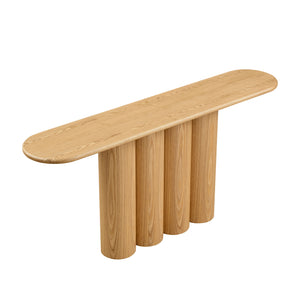 English Elm 66.93'' Slim Matte Console Table with Sculptural Cylinder Legs for Entryway or Foyer Natural W876S00338