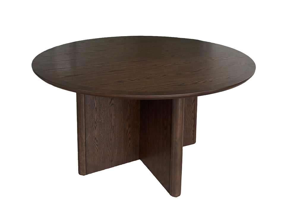 English Elm 1pc Mid-Century Modern 54" Round Dining Table Walnut Finish with Bold Pedestal Base & Woodgrain Flair B011P294667