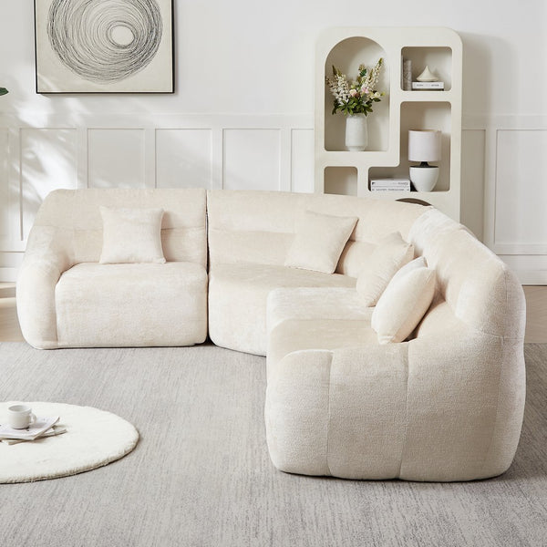 English Elm [video]123.2 Inch Chenille Modular Sectional Sofa Four Seat Cloud Cushion Living Room Beige W3505S00060