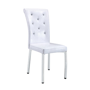 English Elm Set of 4 Glam Faux Leather Dining Chairs with Crystal Buckle and Gold Tone Legs White W3226P311055