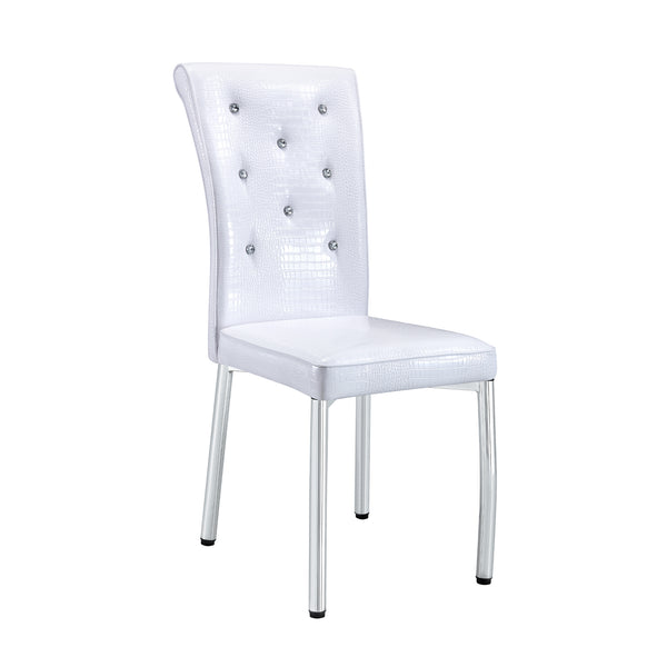 English Elm Set of 4 Glam Faux Leather Dining Chairs with Crystal Buckle and Gold Tone Legs White W3226P311055