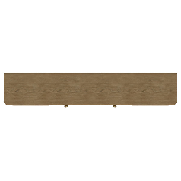 English Elm Benson Wide Rattan Door Media Console with Aged Brass Legs for Modern Living Rooms Sand B062P440119