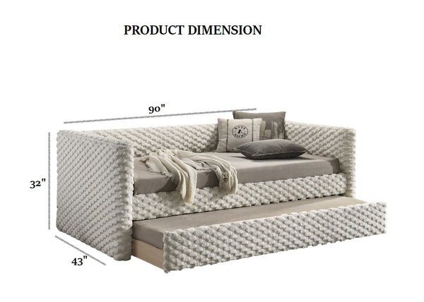 English Elm Transitional Twin Daybed with Diamond Tufted Back and Wood Trim, Versatile Seating & Sleeping Solution White 85 L x 12 W x 8 H B2741S00663