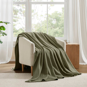English Elm 1-piece King Cotton Woven Blanket Oeko-tex Certified Lightweight Layering Bedding Olive Green B035P408738
