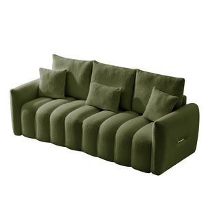 English Elm 78 Inch Teddy Velvet Three Seat Sofa Solid Wood Frame Plush Cushions for Living Room Army Green W2564S00126