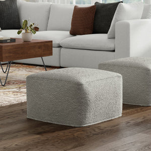English Elm Chantal Boucle Square Pouf Handcrafted Cotton Accent Footrest for Modern Living Rooms Light Gray B136P427585
