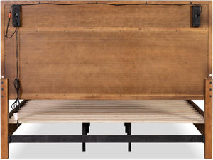 English Elm Black Queen Platform Bed with Led Headboard Gold Trim and Angled Metal Legs B2741S00791
