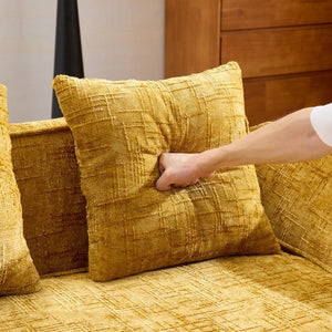 English Elm Yellow Chenille L-Shaped Sofa – Stylish, Space-Saving Comfort With 4 Throw Pillows For Any Room W3612S00019-GIGA