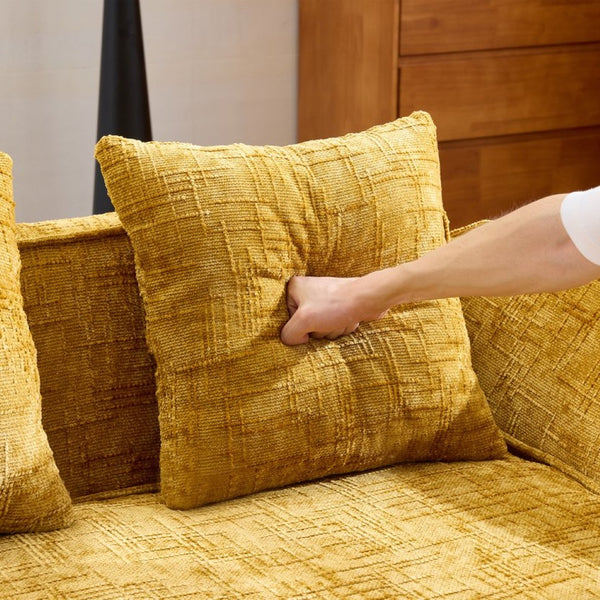 English Elm Yellow Chenille L-Shaped Sofa – Stylish, Space-Saving Comfort With 4 Throw Pillows For Any Room W3612S00019-GIGA