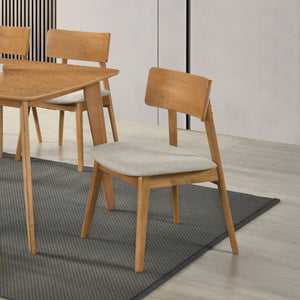 English Elm Casual Farmhouse Oak Ash Veneer 5 Piece Dining Set with Curved Back Upholstered Chairs B011S02341