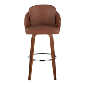 English Elm Fixed-height Mid-century Barstools with Walnut Legs and Grey Upholstered Seats Set Camel B202S01902