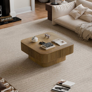 English Elm 31.5'' Square Wood Veneer Flip Top Storage Coffee Table with Slat Detail for Living Rooms Brown W1435P375248