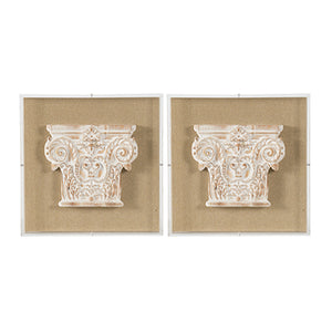 English Elm S/2 Corinthian Relief Square Wall Panels Washed White Sculptural Art for Classic Interiors W2078P313342