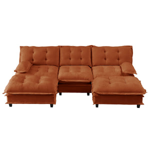 English Elm 107" U Shaped Chenille Sectional Cloud Sofa with Ottomans Deep Seat Modular Living Room Orange W714S01739