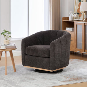 English Elm 31.89 Inch Chenille Tufted Swivel Barrel Armchair Pumpkin Sculpted Design for Living Rooms Charcoal W3098P397228