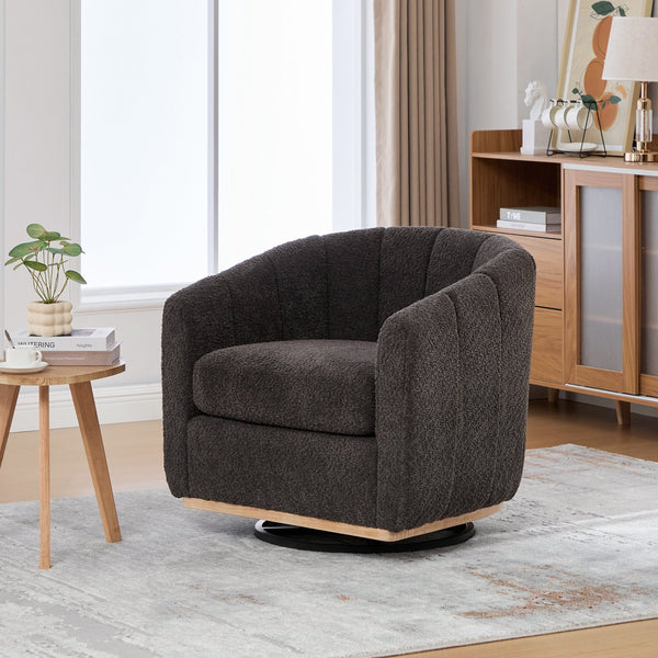 English Elm 31.89 Inch Chenille Tufted Swivel Barrel Armchair Pumpkin Sculpted Design for Living Rooms Charcoal W3098P397228