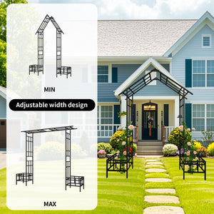 English Elm Metal Garden Arch Powder Coated Adjustable Width Climbing Plant Support Outdoor W1586P268890