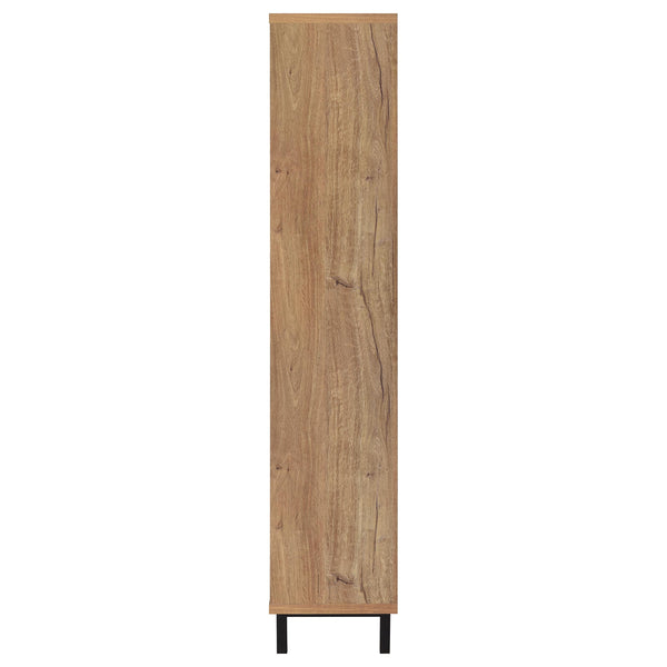 English Elm Stagg Oak Finish Shoe Cabinet with Cane Doors and Black Metal Legs for Entryway B062P451793
