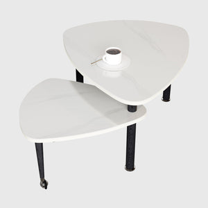 English Elm 360 Rotatable Sintered Stone Top Coffee Table with Sliding Function, Modern Marble-Look Surface & Wood Legs White+Black W2899P372758