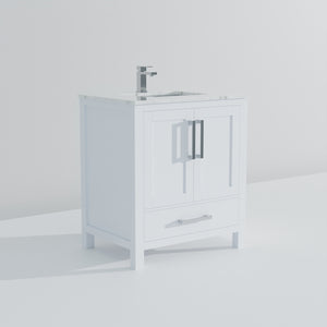 English Elm White 30 in. Bath Vanity with Carrara Marble Top, Soft-Close Drawer, Chrome Faucet, Spacious Storage B2731P258993