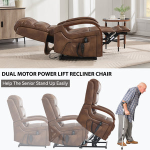 English Elm Power Lift Recliner with Dual Motor Heat Massage Leatheraire and Wood Armrests W1803S00078