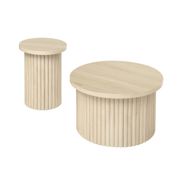 English Elm Coffee Table Set Of 2 - Modern Round Accent Tables For Stylish Living Room & Small Apartments W688P248113