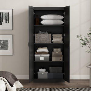 English Elm Cornelia Modern Storage Closet 2.0 — Slim Black MDF Cabinet, 4 Adjustable Shelves, Soft-Close Doors B365P398548