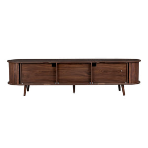 English Elm 70 Inch Mid Century Media Console with Tambour Doors Fluted Drawers and Wood Legs N710P419840P