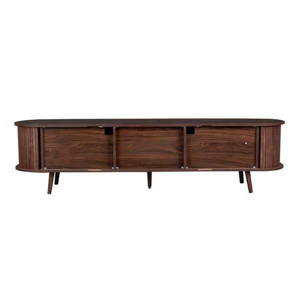 English Elm 70 Inch Mid Century Media Console with Tambour Doors Fluted Drawers and Wood Legs N710P419840P