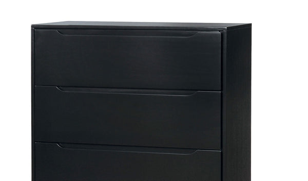 English Elm Black Mid-Century Chest 34"W x17"D x48"H – 4-Drawer Recessed Pulls, Tapered Legs, Sleek Modern Storage B2741P367988