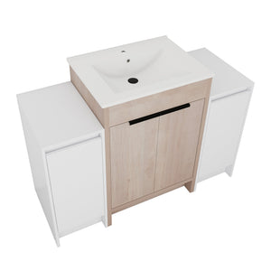 English Elm 48 Inch Freestanding Bathroom Vanity With Ceramic Sink, Adjustable Shelves & Soft-Close Doors W999S00312