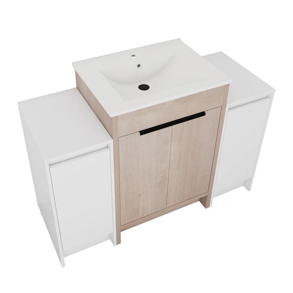 English Elm 48 Inch Freestanding Bathroom Vanity With Ceramic Sink, Adjustable Shelves & Soft-Close Doors W999S00312