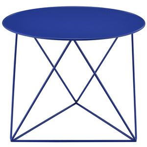 English Elm Blue Round Accent Table with Geometric Metal Base, Powder-Coated Blue Finish, Compact Durable Charm B062P186427