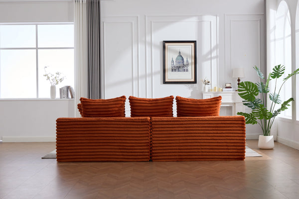 English Elm Oversized Corduroy Cloud Couch Convertible Sleeper Sofa with Memory Foam Seating Orange W395S00122