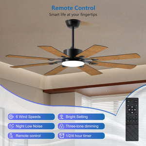 English Elm 52 52 Inch Ceiling Fan with Lights Remote, 8 Plywood Blades, Quiet 6-Speed DC Motor, Reversible LED W1340P346387