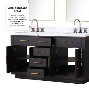 English Elm Black Oak Double Bath Vanity With Carrara Marble Top, Chrome Faucets & 28" Mirrors - Ready To Install! B2731S02172