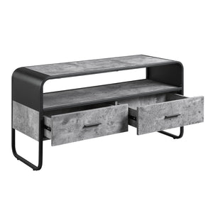 English Elm Raziela Modern Concrete Gray TV Stand with Black Metal Frame, Curved Edges, 42" Max, 2 Drawers Storage B2726P272968
