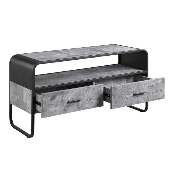 English Elm Raziela Modern Concrete Gray TV Stand with Black Metal Frame, Curved Edges, 42" Max, 2 Drawers Storage B2726P272968