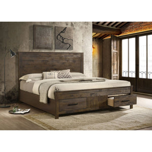 English Elm Greely Rustic Golden Brown Eastern King Storage Bed with Wire-Brushed Hardwood Finish & Dual Drawers B062S00703